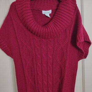 Red Cable Knit Cowl Neck Short Sleeved Sweater Size Lg by Sweater Project